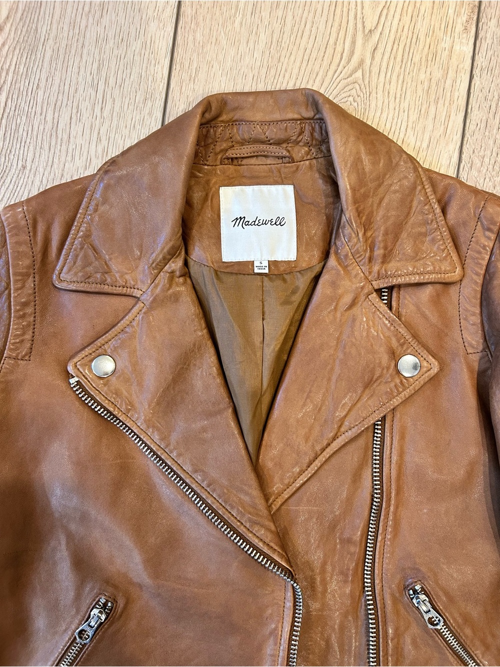 Madewell Cognac Washed Leather Motorcycle jacket- lambskin leather - Picture 5 of 12